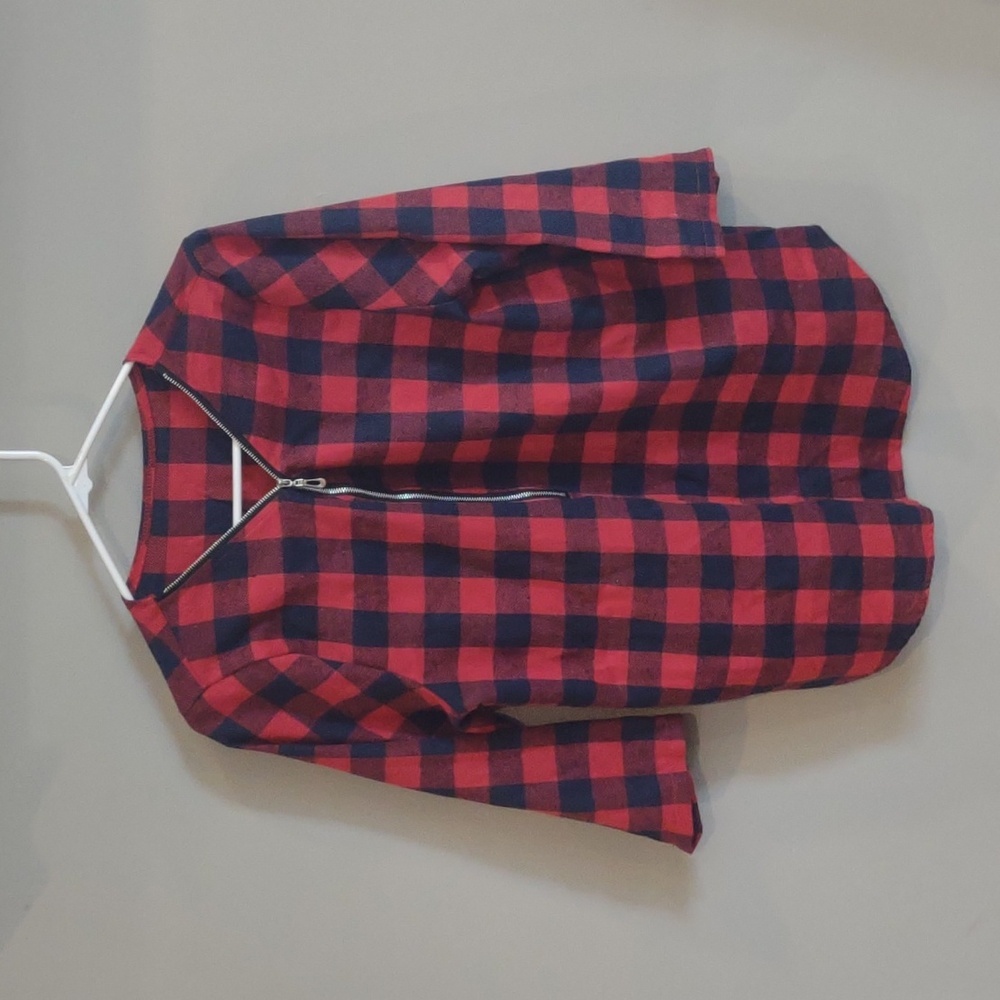 NWOT Shein buffalo plaid women's Xlarge‎ 3/4 sleeve front zip top